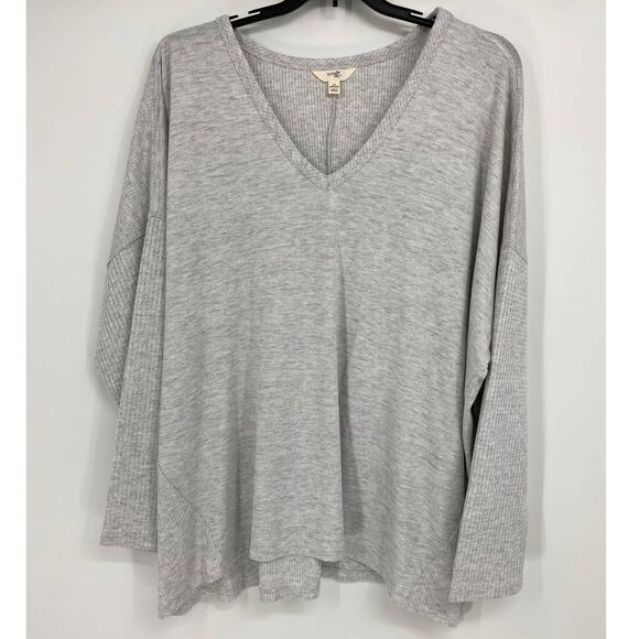 Terra & Sky Womens Gray Vneck Thermal Rib Shirt Top Sweater NEW 4X - Picture 1 of 11